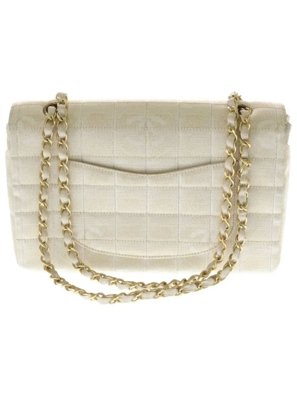 Chanel New Travel Line Chain Shoulder Chocolate Bar CC Logo Gold Nylon Beige